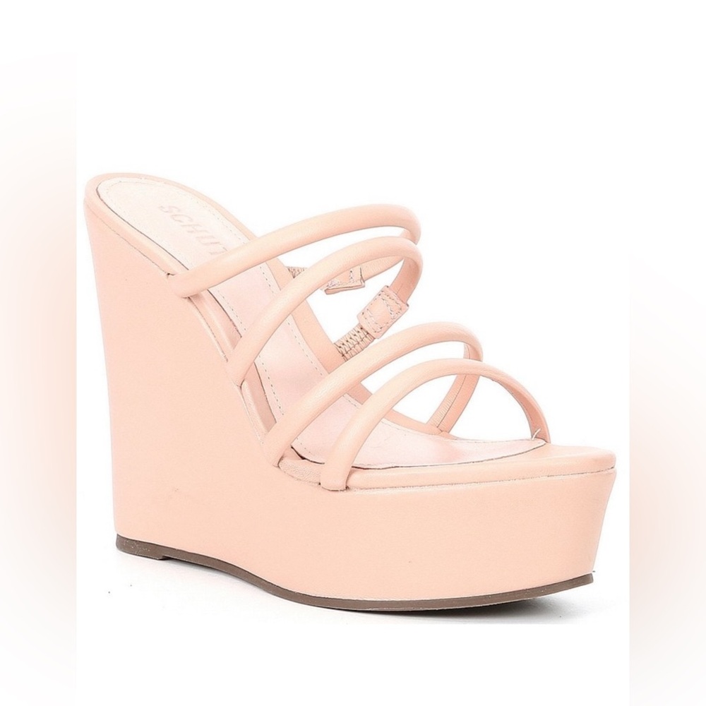 NEW Schutz Cari Pink leather platform wedge sandals